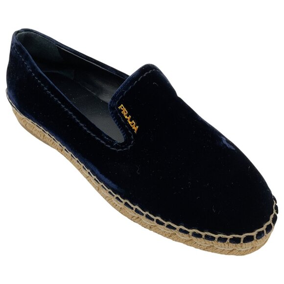 Prada Navy Blue Velvet Espadrilles - Picture 1 of 6